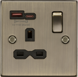 13A 1G SP Switched Socket with Dual USB A+C - Antique Brass Finish