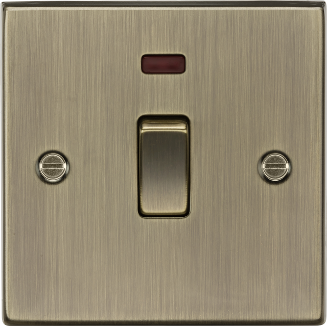 20A 1G DP Switch with Neon - Antique Brass