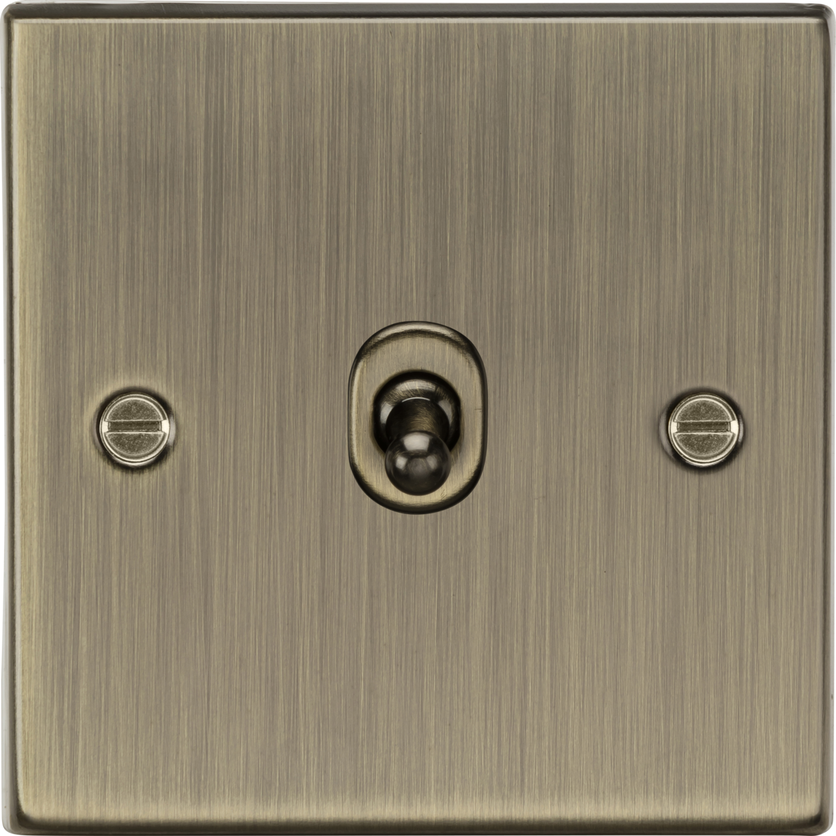 10AX 1G Intermediate Toggle Switch in Antique Brass - Square Edge
