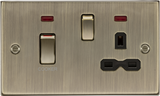 45A DP Switch & 13A Socket with Neons - Antique Brass with Black Insert