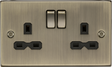 13A 2G DP Switched Socket - Antique Brass with Black Insert