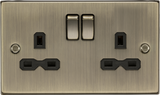 13A 2G DP Switched Socket - Antique Brass with Black Insert