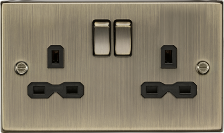 13A 2G DP Switched Socket - Antique Brass with Black Insert