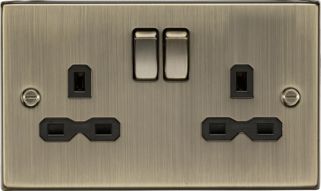 13A 2G DP Switched Socket - Antique Brass with Black Insert