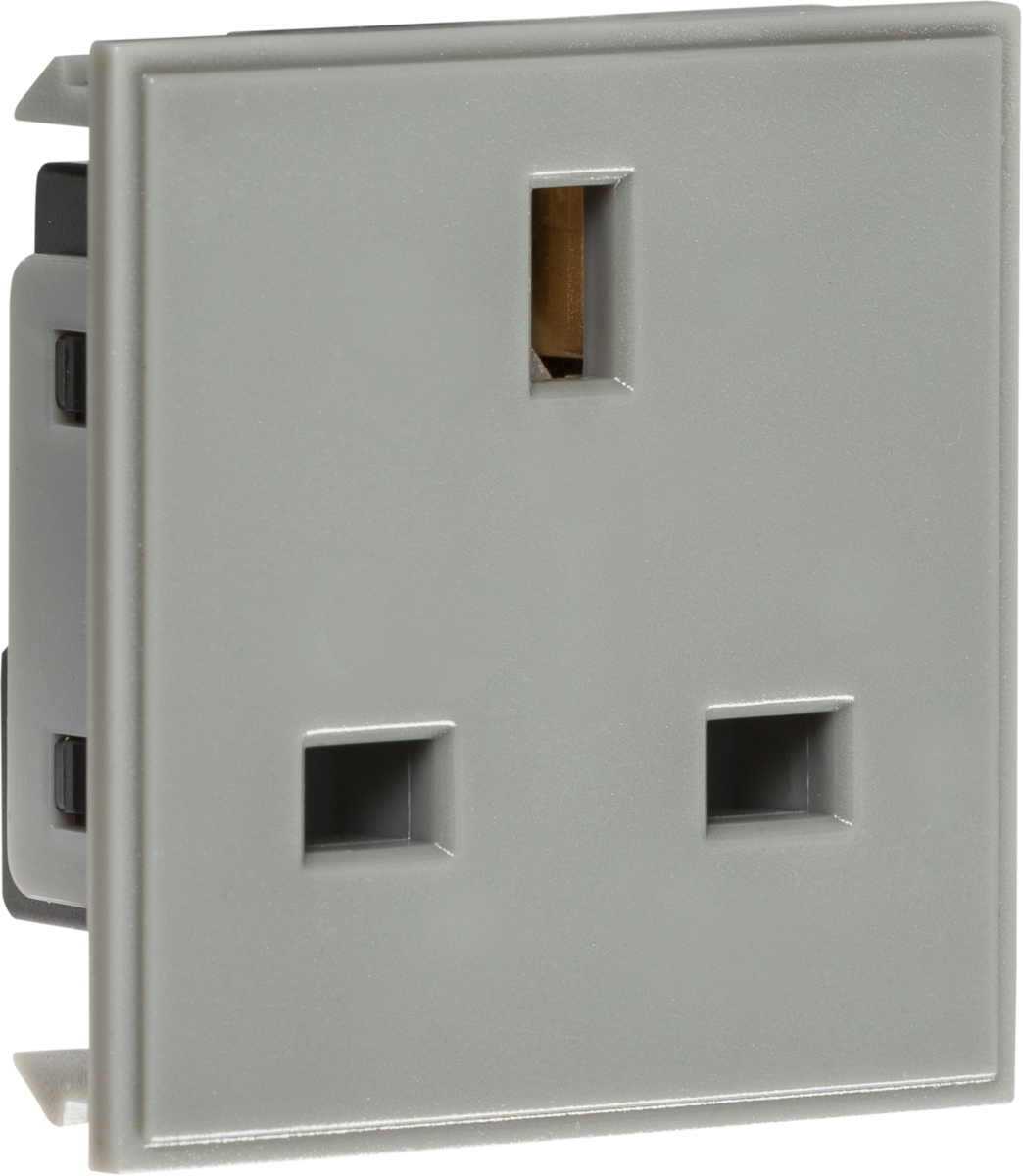 13A 1G Unswitched Socket Module - Grey, ABS, 230V, BS 1363 Certified