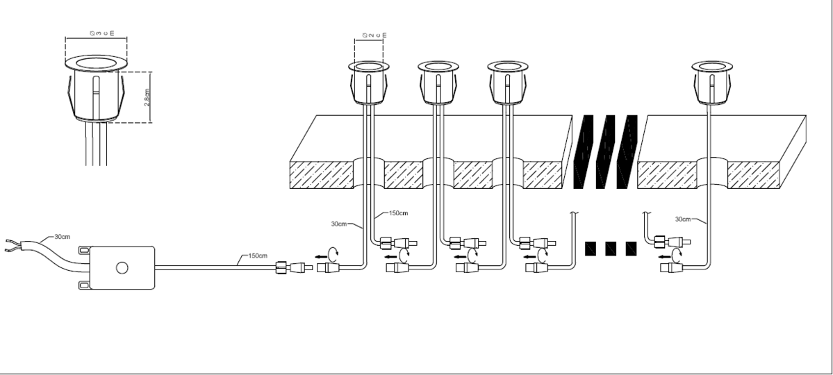 Alternative view of IP65 230V 10 x 0.2W Warm White LED Kit