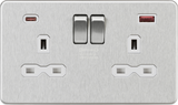 13A 2G DP Switched Socket with Dual USB A+C in Brushed Chrome