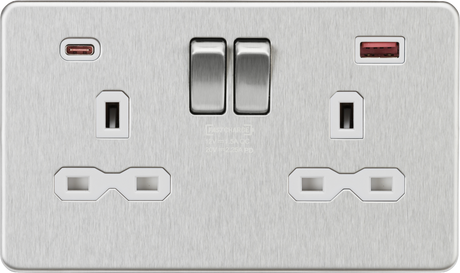 13A 2G DP Switched Socket with Dual USB A+C in Brushed Chrome