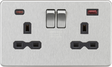 13A 2G DP Switched Socket with Dual USB A+C - Brushed Chrome
