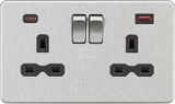 13A 2G DP Switched Socket with Dual USB A+C - Brushed Chrome