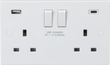 13A 2G DP Switched Socket with Dual USB A+C - Front View