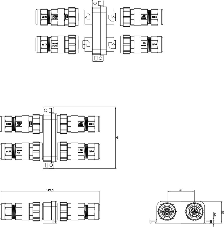 IP68 Weatherproof Plug and Socket Hub - 24A with 3 Outlets.