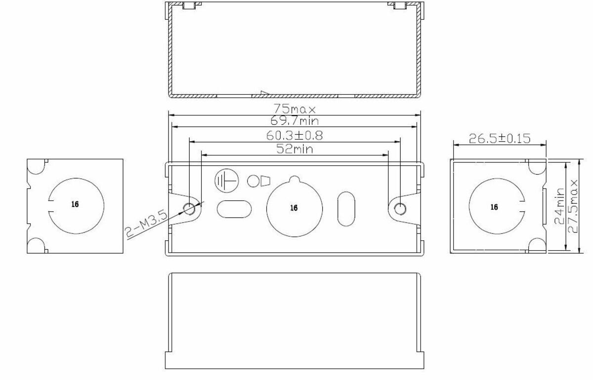 1G 27mm Architrave Galvanised Steel Box Side View