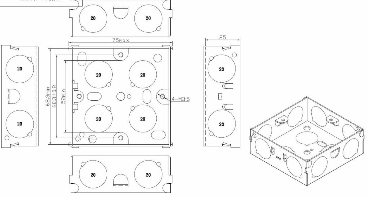 ML Accessories 1G 25mm Galvanised Steel Box Side View