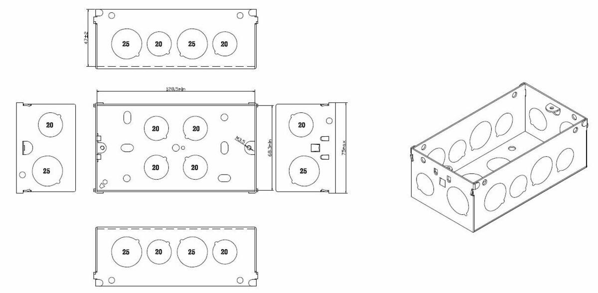 2G 47mm Galvanised Steel Box - Alternative View