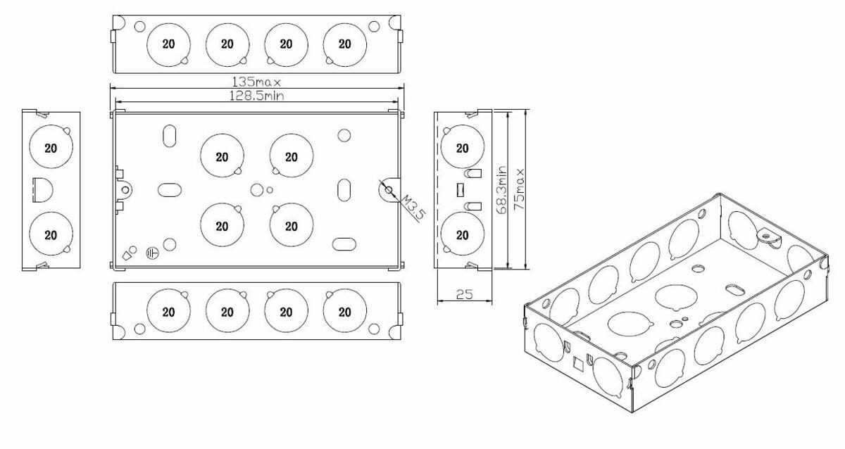 Galvanised Steel Electrical Box - Profile View