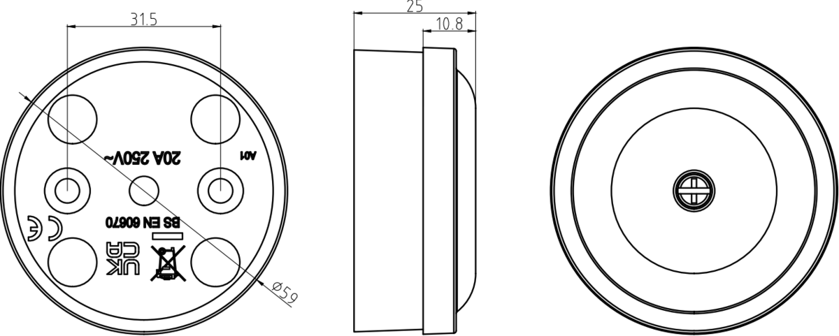 20A Junction Box 4-Terminal - White - 59mm
