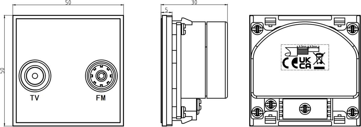 Diplexed TV/FM DAB Outlet Module - Grey