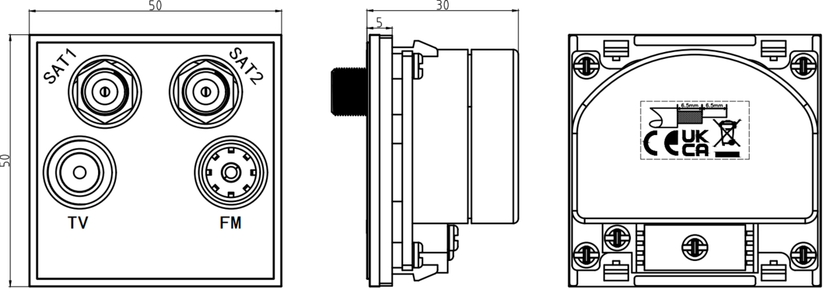 Quadplexed Outlet Module 50 x 50mm - Black Image 2