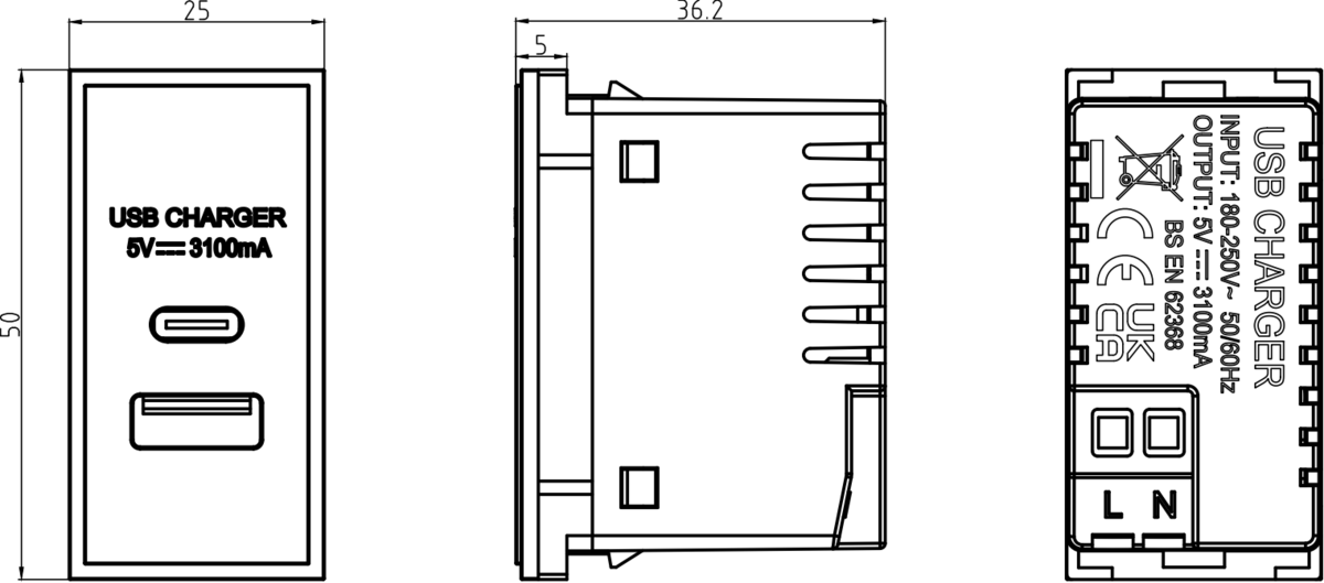 Dual USB A+C Charger Module Image