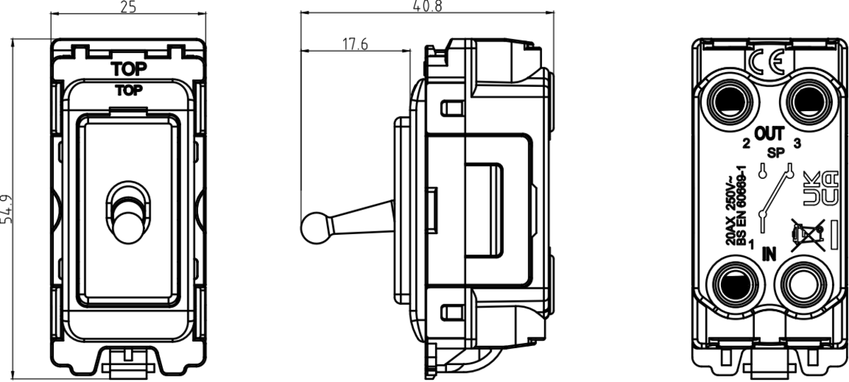 20AX 2-way SP Toggle Switch Module installed view