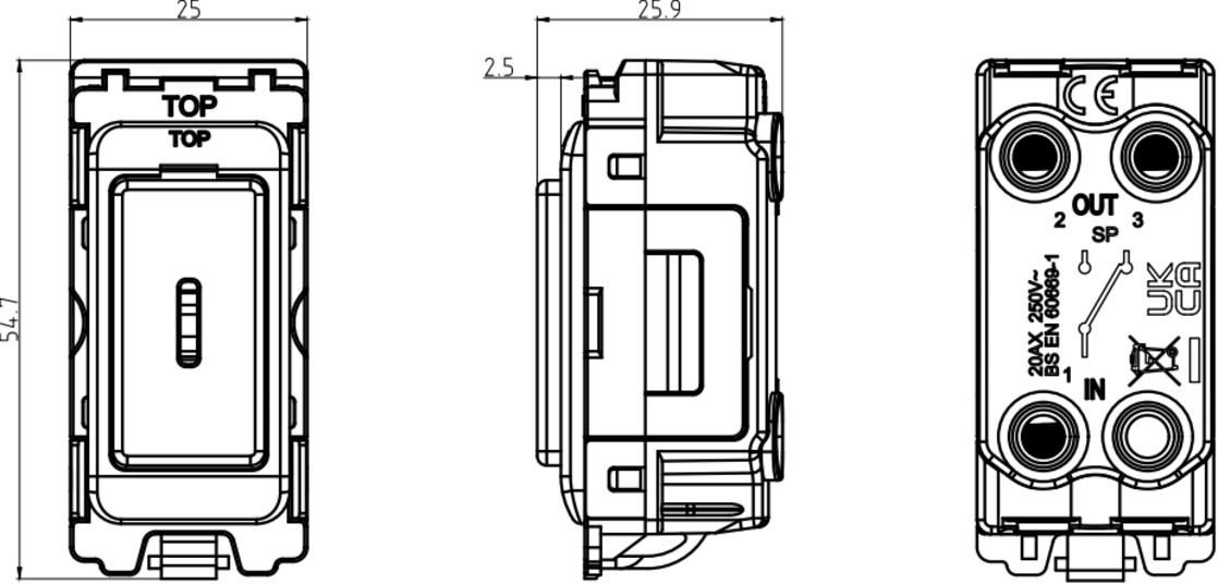 Knightsbridge 20AX 2-Way SP Key Switch Module - Side View
