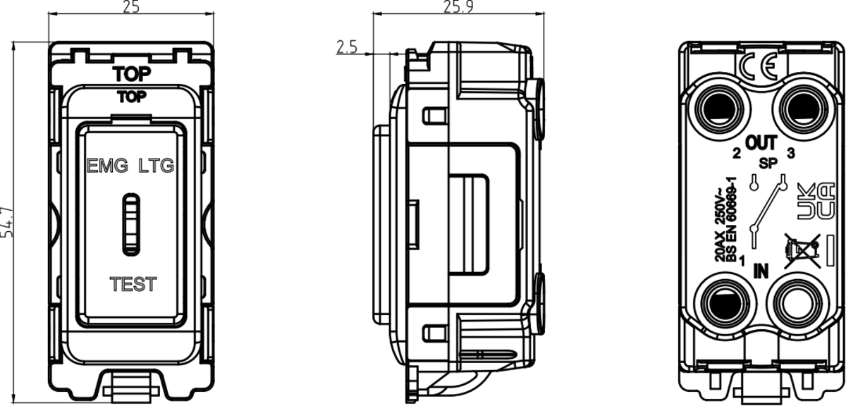 20AX 2-way SP Key Switch Module - Laser printed EMG LTG TEST