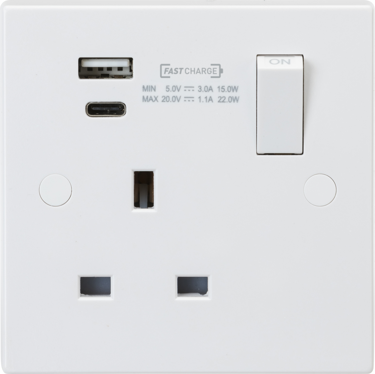 13A 1G DP Switched Socket with Dual USB A+C - Max. 22W