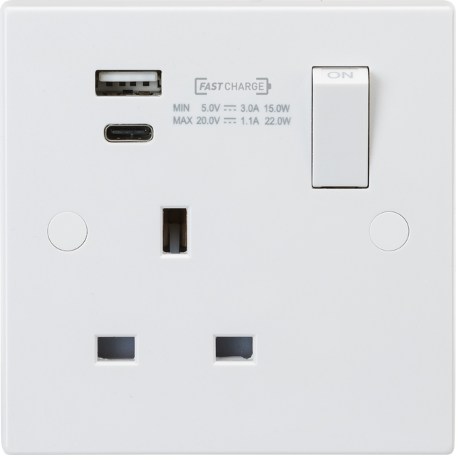 13A 1G DP Switched Socket with Dual USB A+C - Max. 22W