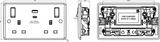 Detailed view of 13A 2G Switched Socket with Dual USB A+C