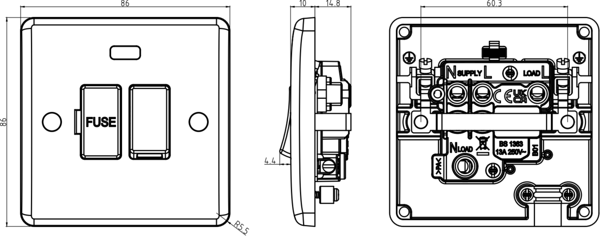Curved Edge 13A Switched Fused Spur with Neon - Product View