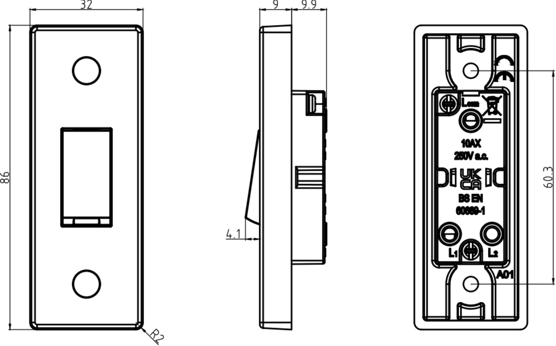 Knightsbridge 10AX 1G 2-Way Architrave Switch - Side View
