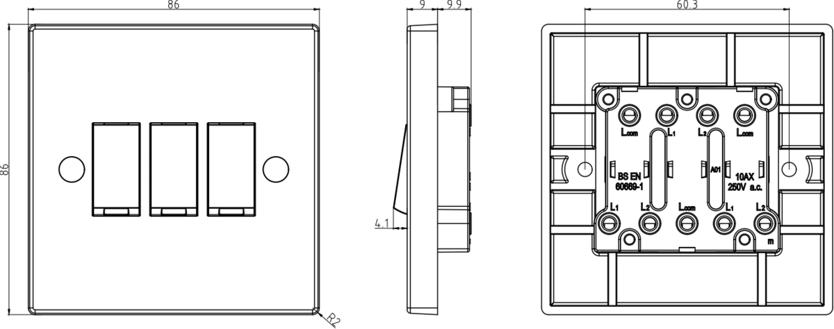 Knightsbridge 10AX 3G 2-Way Switch Side View