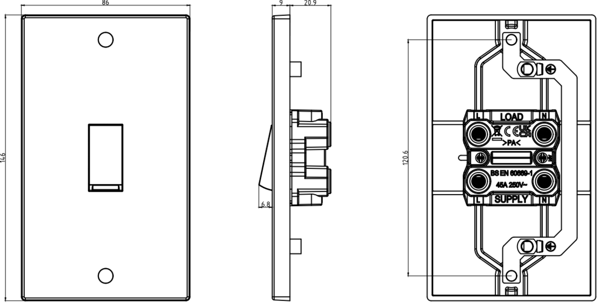 Knightsbridge 45A DP Switch - White Rocker