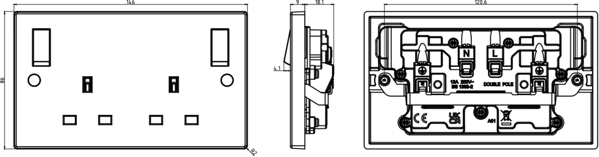 Knightsbridge 13A 2G DP Switched Socket - Additional Image