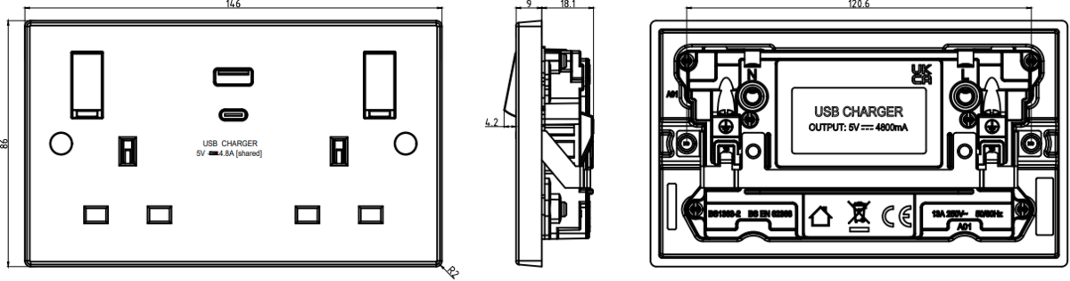 Knightsbridge Dual USB A+C 13A 2G Socket
