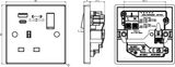 Side view of 13A 1G DP Switched Socket with Dual USB A+C
