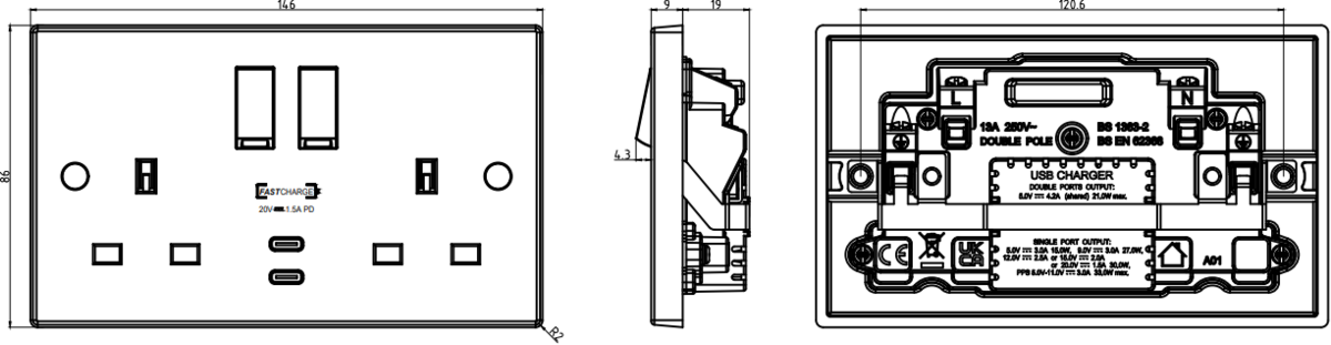 13A 2G DP Switched Socket with Dual USB-C - Secondary Image