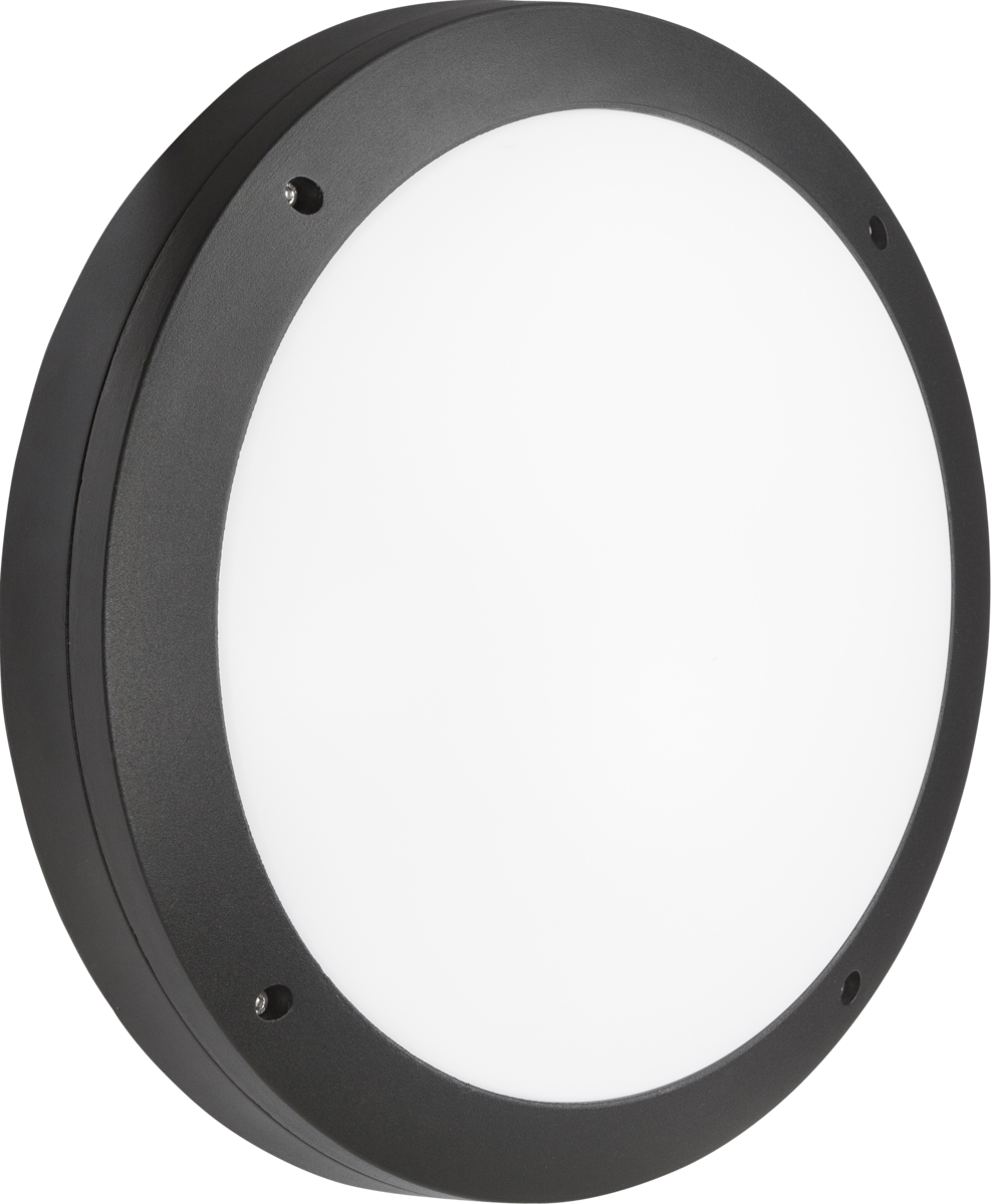 230V IP65 18W LED Round Bulkhead - Emergency & Microwave Sensor - Black