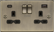 13A 2G SP Switched Socket with Dual USB A+C - Antique Brass