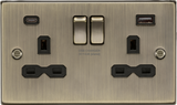 13A 2G SP Switched Socket with Dual USB A+C - Antique Brass