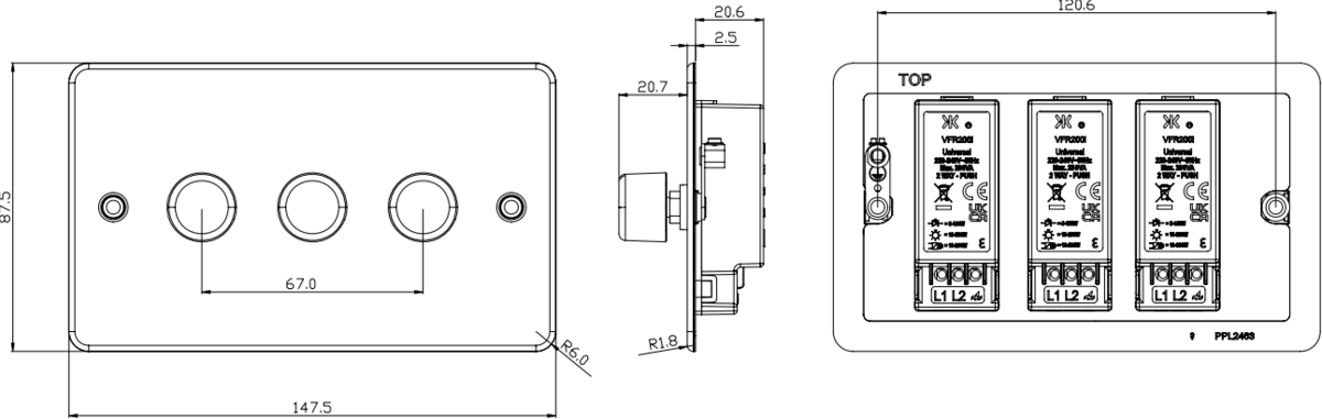Flat Plate Intelligent Dimmer Switch - Brushed Brass