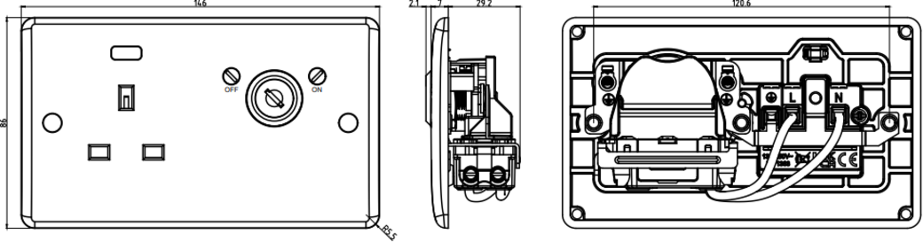 13A DP Lockable Socket with Neon - Side View
