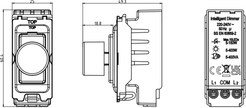 5-400W Intelligent Dimmer Module Side View