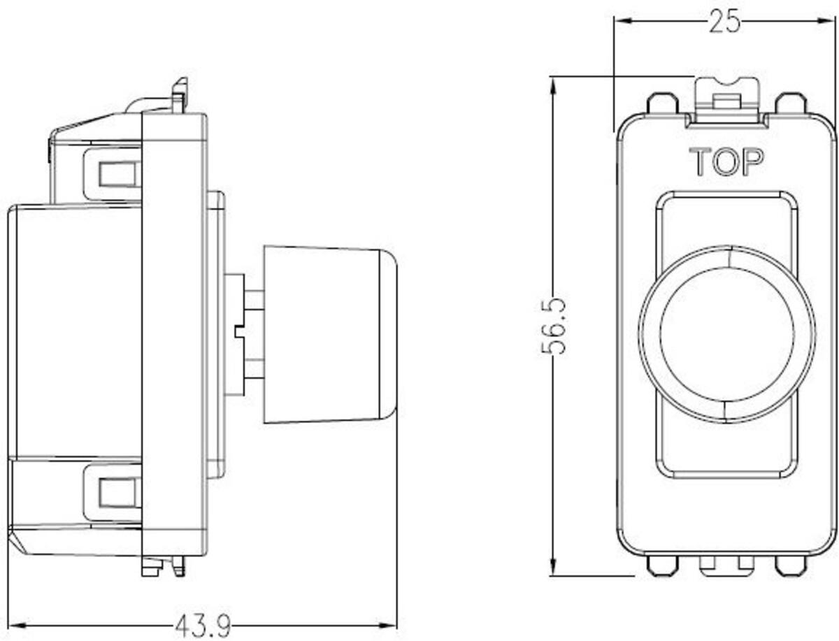 6A 1G 2-way Dummy Dimmer Module - Brushed Chrome side view