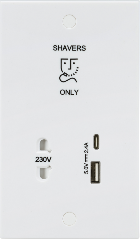 230V Shaver Socket with Dual USB A+C