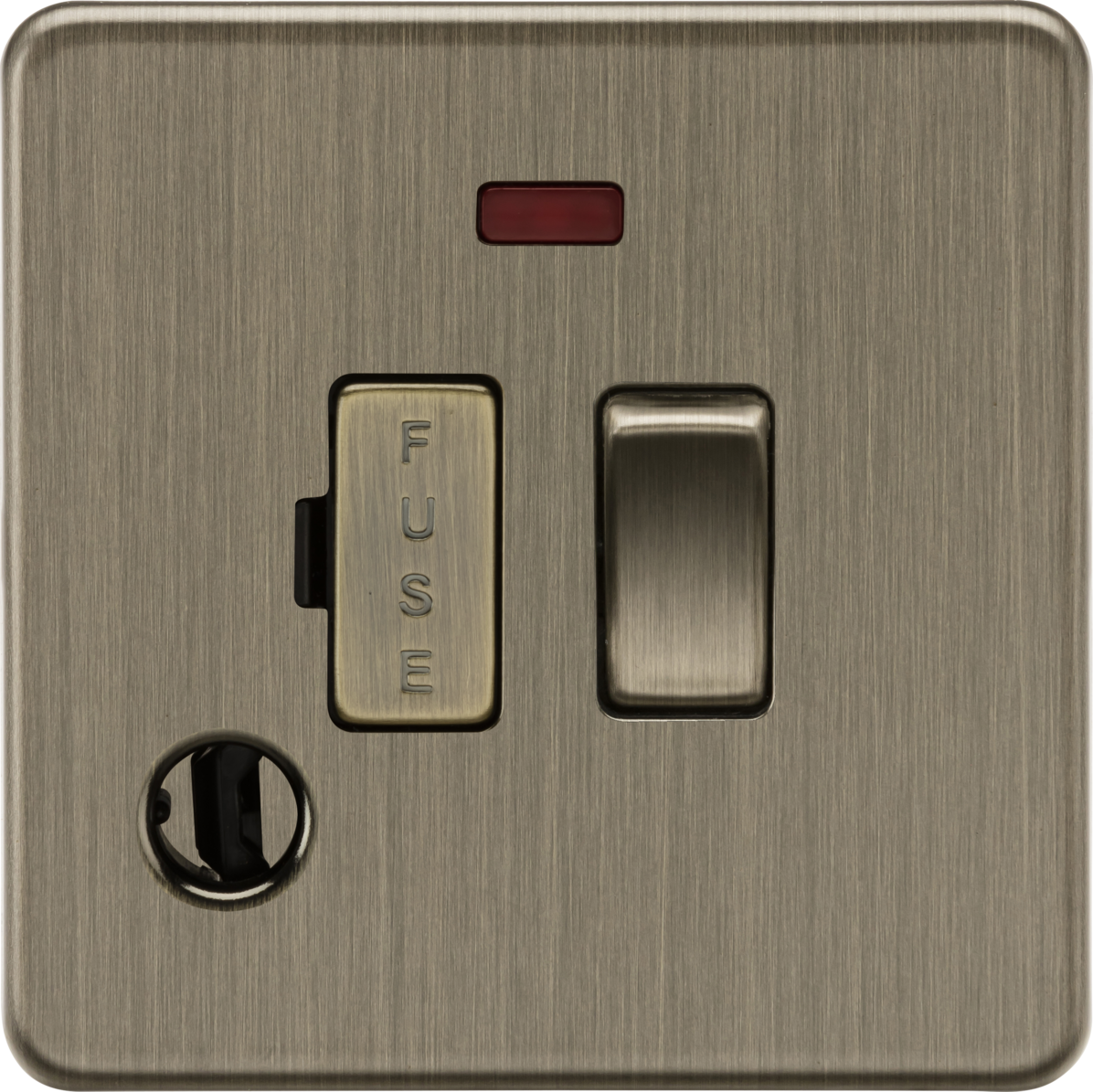 13A Switched Fused Spur with Neon and Flex Outlet in Antique Brass finish