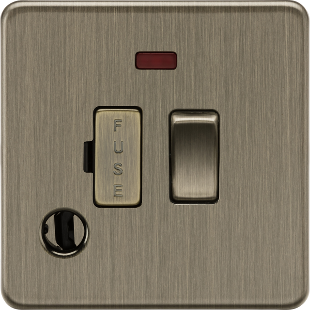 13A Switched Fused Spur with Neon and Flex Outlet in Antique Brass finish