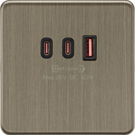 1G Dual USB-C and USB-A Charger Plate - Antique Brass