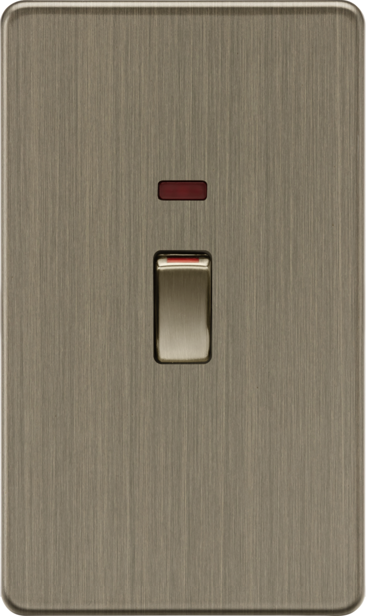 45A 2G DP Switch with Neon - Antique Brass